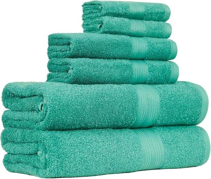 Amazon Basics 6-Piece Oversized Fade-Resistant Towel Set, 100% Cotton, Highly