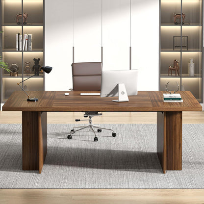 FOLUBAN 70 Inch Executive Desk, Large Computer Desk for Home Office, Long Study Writing Gaming Table for 2 Person, Modern Wood Conference Table Workstation, Rustic Walnut