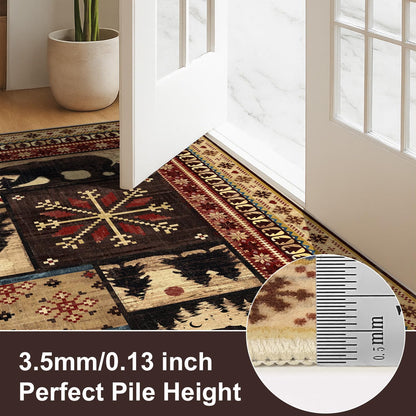 LOKHOM Rustic Cabin Area Rug 8x10, Machine Washable Bear Print Rug, Non-Slip Low Pile Soft Large Southwestern Lodge Rug for Bedroom Living Room Dining Room
