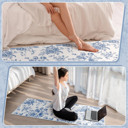 Drydiet Blur Floral Runner Rug 2 x 6 ft Large Something Blue Before I Do Soft Washable Rug with Non Slip, Low Pile Stain Resistance Carpet for Entryway Hallway Kitchen Laundry Living Room
