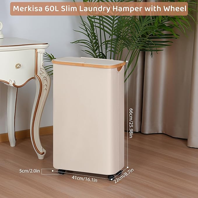 Slim Laundry Basket with Wheels, Narrow Hampers