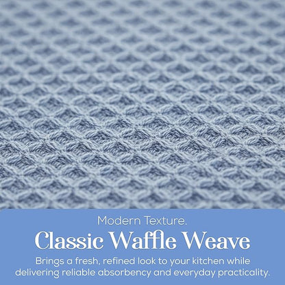 MosJos Kitchen Towels Set of 4 Dish Towels Blue n White Waffle Weave Cotton