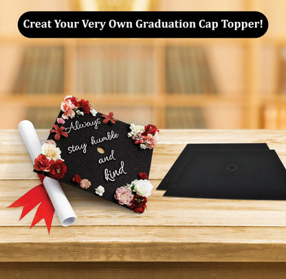 Graduation Cap Topper Kit 25 Count 9x9 Inch Black Glitter Caps with 150 Adhesive Dots for DIY Decorating Mortarboard Decoration Supplies