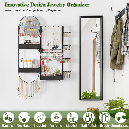Keebofly Wall Mount Hanging Jewelry Organizer - Large Display Holder for Earrings, Rings, Necklaces, Bracelets, Watches and Perfume - Black