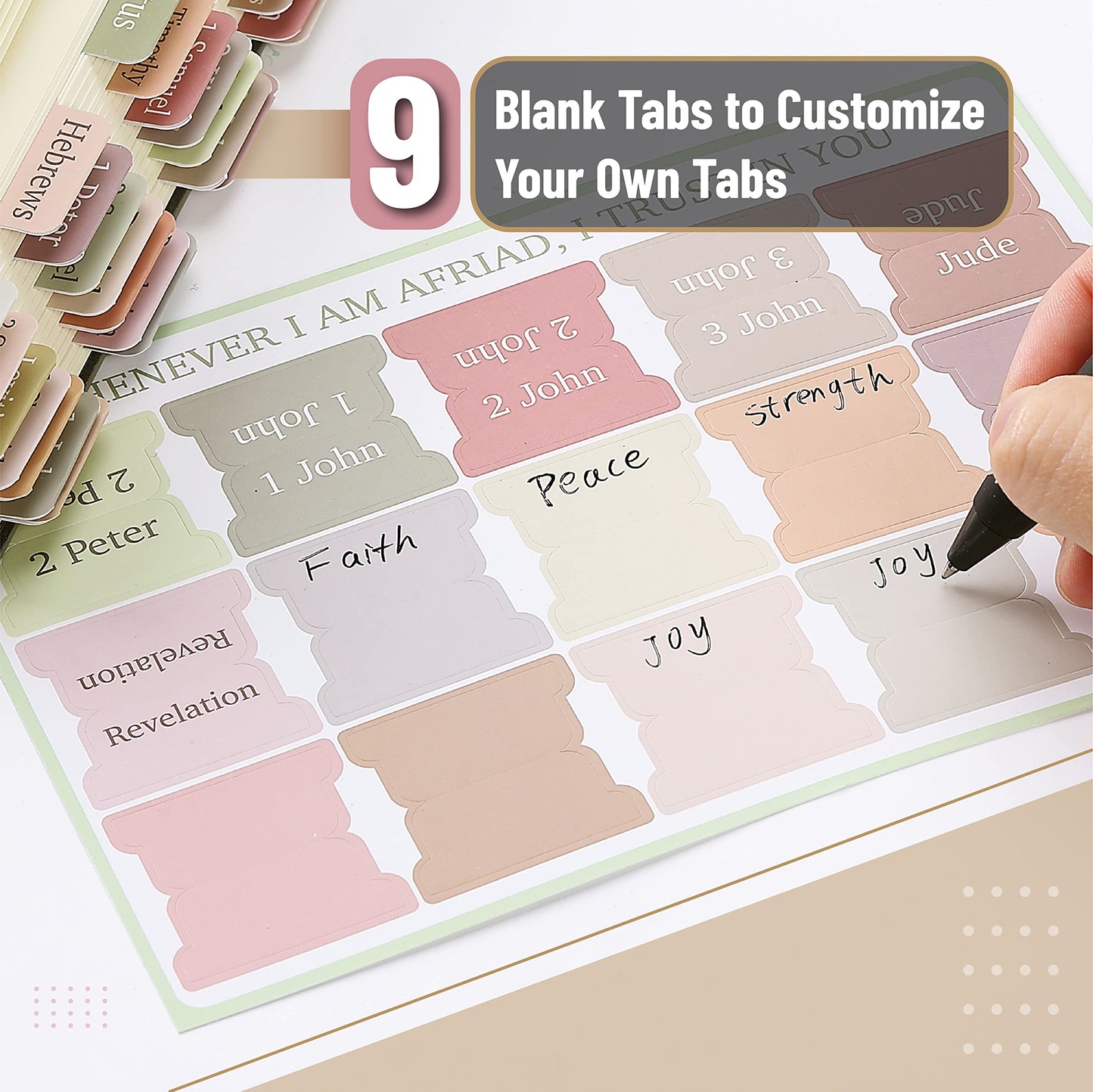 Mr. Pen- Bible Tabs, 75 Boho Theme Laminated Tabs for Women and Men, Study Bible Index, Book Labels