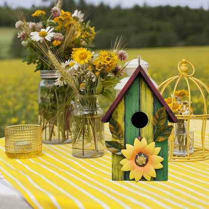 Wood Decorative Bird House for Outside Hanging Hummingbird House, Wooden Hand Painted Small Bird House Outdoors Garden Décor, Hanging Bird House for Finch Bluebird Wren Chickadee (Green)