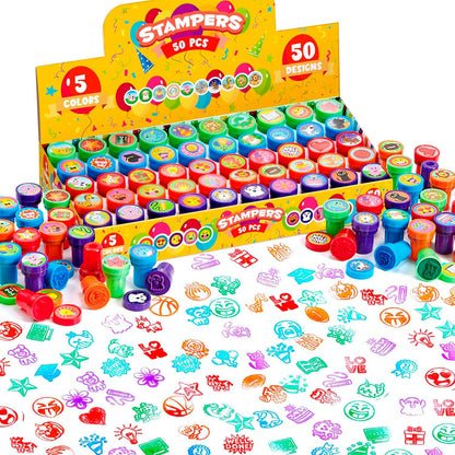 JOYIN 50 Pcs Assorted Stamps for Kids - Self-Ink Stamps with 50 Designs for Birthday Party Favor, Carnival Prizes, School Stampers, Goodie Bag, Classroom Treasure Box Toys (Zoo, Holiday Stampers)
