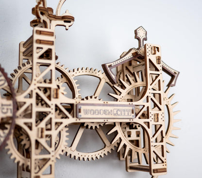 WOODEN.CITY Steampunk Wall Clock Kit – 3D Wooden Puzzle for Adults, Mechanical DIY Clock Model, Working Wall Art (257 Pieces) Made in EU