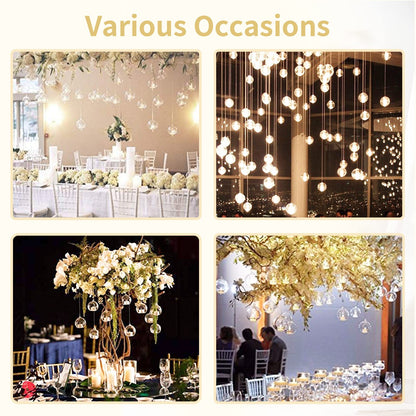 NUPTIO Hanging Glass Globe with Candles: Set of 12 Tealight Candle Holders with LED Tea Lights - 2.36 inch Bulk Clear Votive Candleholders for Party Wedding Birthday Shower Celebration Tree Decoration