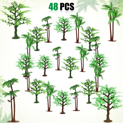 Janinka 36 Pcs Mini Toy Jungle Trees Plastic Model Coconut Trees Figurines with Base Cake Decoration Rainforest Diorama Supplies Scenery Architecture for Craft, Building, Scenery Landscape, 4 Styles