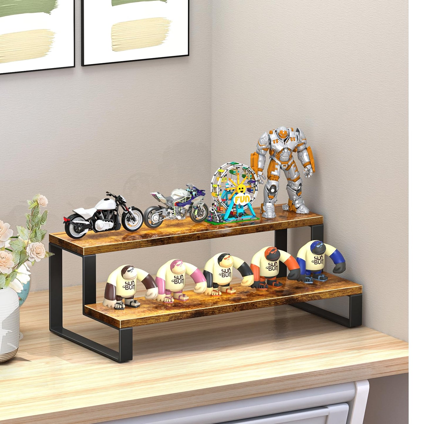 ELITEROO Wooden Display Riser Stand, Tiered Perfume and Cologne Organizer Stand, 2 Tier Rustic Display Shelf for Party,Makeup,Figures,Cupcake,Perfume,Dessert,Candles