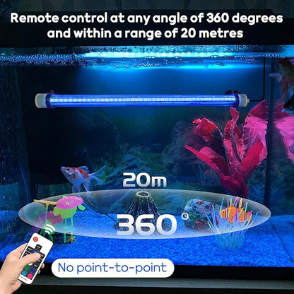 Submersible Fish Tank Light: Underwater Aquarium Light with Remote and Suction for Home Fish Keeper -Full Spectrum Aquarium Tank Light with Colors Change for 19.6In Saltwater Freshwater Tank