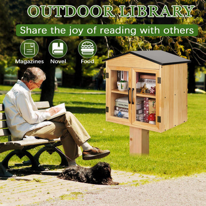 Exttlliy Outdoor Library Outdoor Book Box Storage Small Wooden Cabinet Little Literature Box for Neighborhoods Community and Schools Sharing Books, Flyers, Newspapers, Food and Art (D)