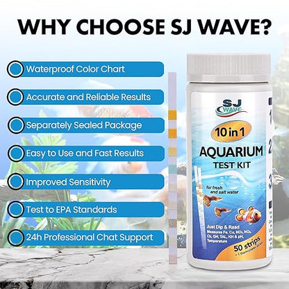 10 in 1 - Aquarium Test Strips | 100 Fast & Accurate Strips | Fish Tank Aquariums Water Test Kit & ebook | Aquarium Thermometer | Fish Tank Water Testing Kit for Fresh & Saltwater | Versatile Usage
