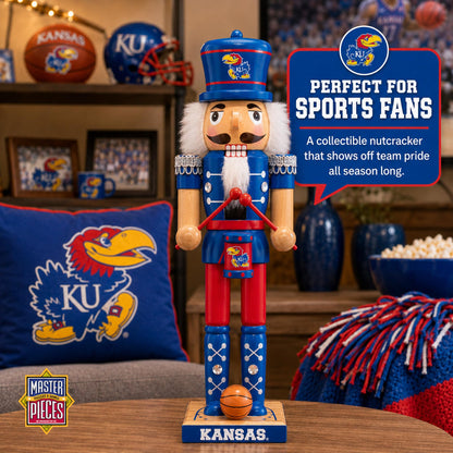 MasterPieces Kansas Jayhawks Nutcracker Figurine - Hand-Crafted Wooden Collectible with Team Colors & Sports Elements