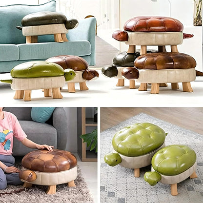 Kelendle Animal Footstool Turtle Upholstered Ottoman PU Leather Pouf Wood Foot Stool Rest for Living Room Bedroom Sofa Bench Seat Chair, Grass (Large, Green)