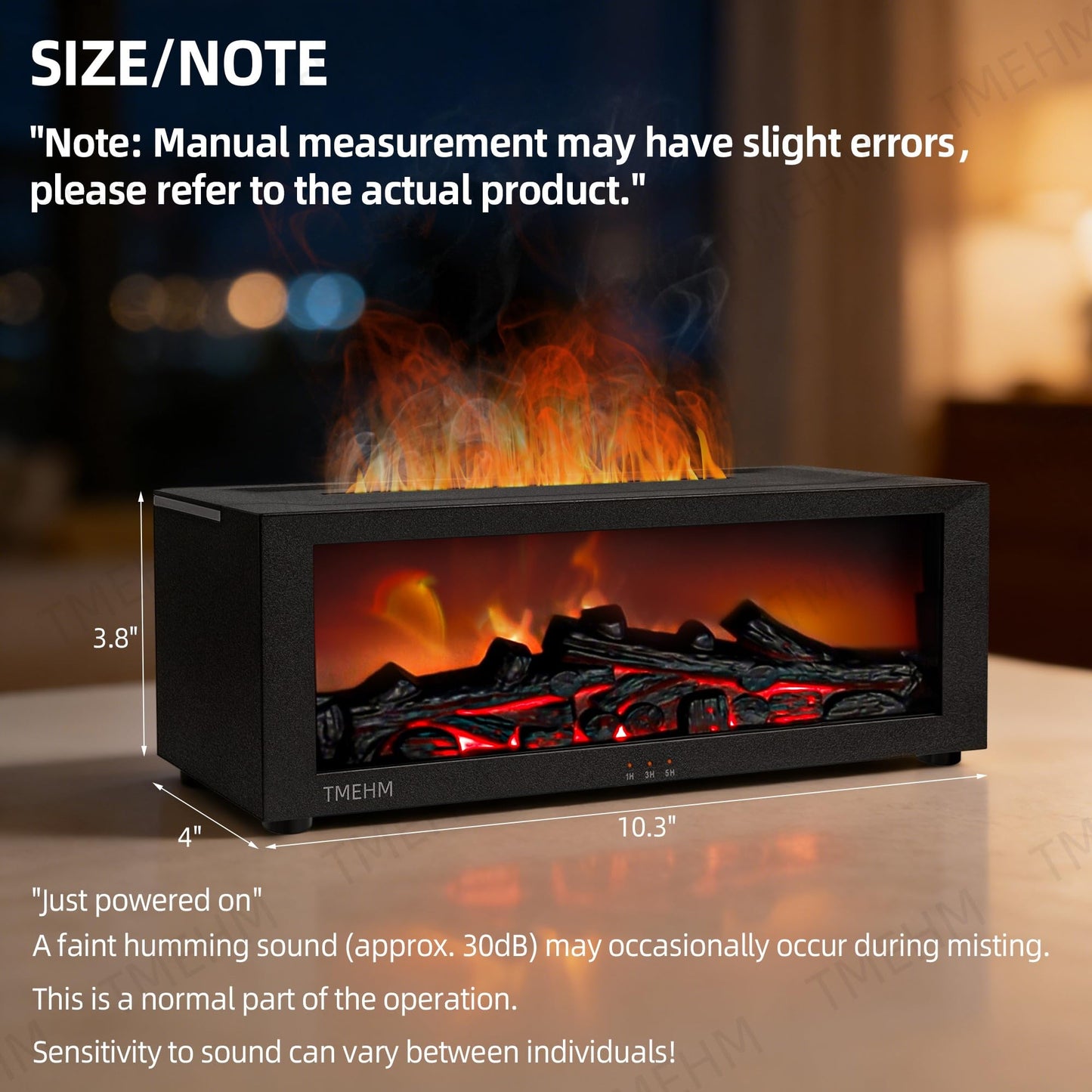 TMEHM Fireplace Flame Air Diffuser Humidifier,7 Colors Aromatherapy Essential Oil Diffuser,Ultrasonic Aroma Humidifier with Timer for Home,Bedroom,Office,Yoga (Black, L)