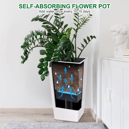 30 Inch Tall Self Watering Planters Set of 2, Outdoor Plant Pots with Automatic Watering System, Water Level Monitor, Drainage, Wheels & Inner Bucket, for Front Porch & Indoor Plants White