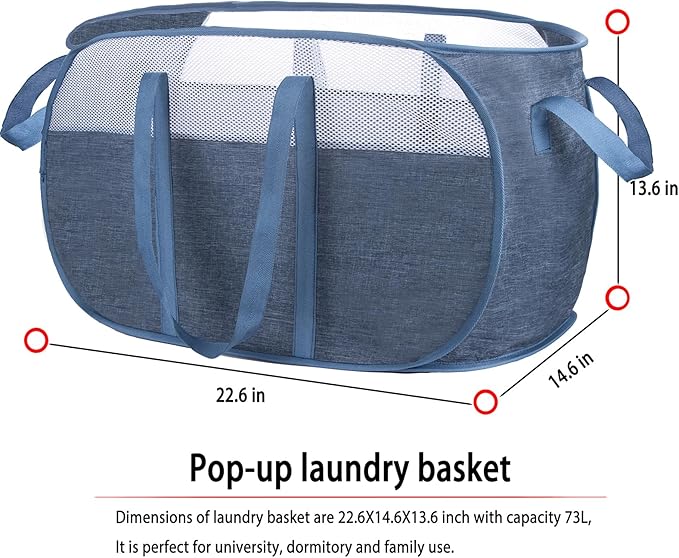 pop-up laundry basket，with Durable Handles collapsible Mesh laundry Hamper