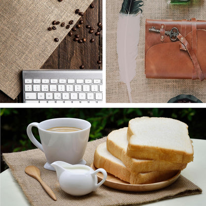 TANEMUDO 12 Pcs Burlap Squares 20 x 20'' Natural Burlap Fabric Multipurpose Placemats for Table Decorations Wedding Centerpiece Farmhouse Gardening Crafts Kitchen