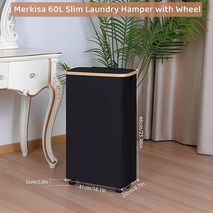 Slim Laundry Basket with Wheels, Narrow Hampers