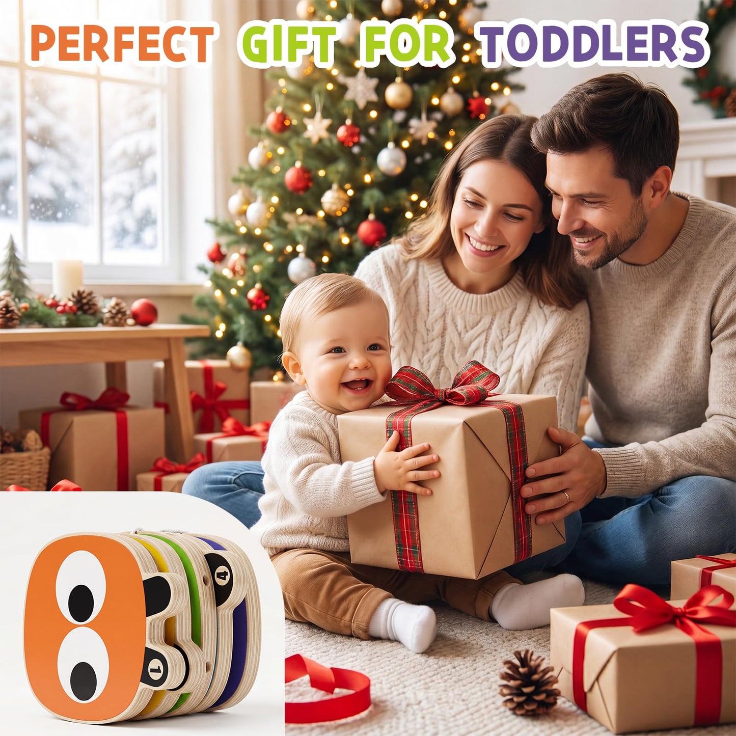 Montessori Busy Board for Toddlers 1-4 Year Old, Wooden Sensory Fidget Activity Board for Baby Boys Girls 1+ Year Old, Preschool Travel Toys for Airplane/ Car, Educational Learning Gift ADHD/ Autistic