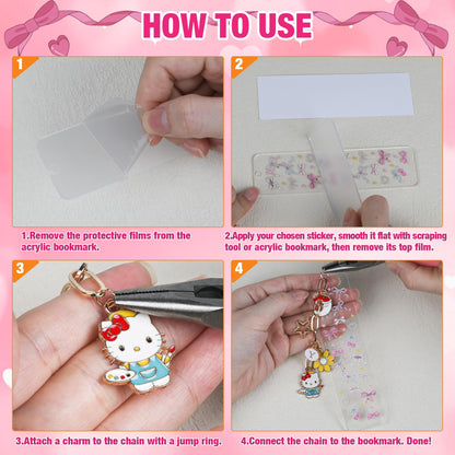 106 Pcs Bow Acrylic Bookmark Blanks(2mm) Thicken 8 DIY Bookmark Making 10 Bow UV DTF Sticker 20 Charms 8 Extender Chains and 60 Jump Ring Suitable for DIY Crafts Gifts
