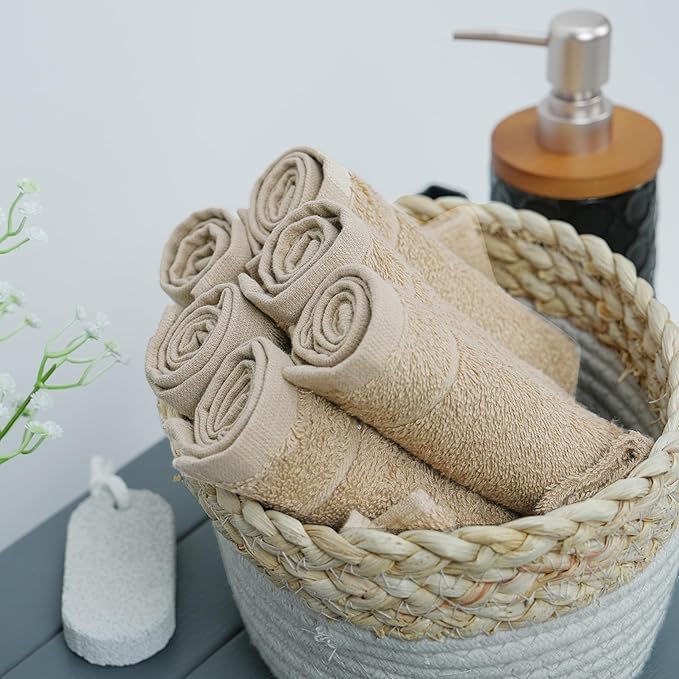 Tens Towels Pack of 12 Washcloths, 12 x 12 Inches, Lighter Weight, Quick to Dry