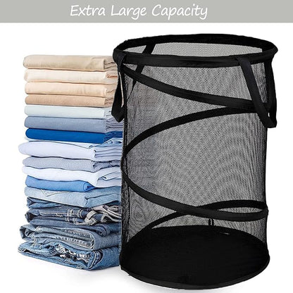 BATTOO 2 Pack Black X-Large Collapsible Laundry Basket Foldable Mesh Pop Up