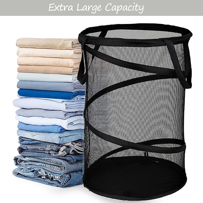 BATTOO Black X-Large Collapsible Laundry Basket Foldable Mesh Pop Up Hamper