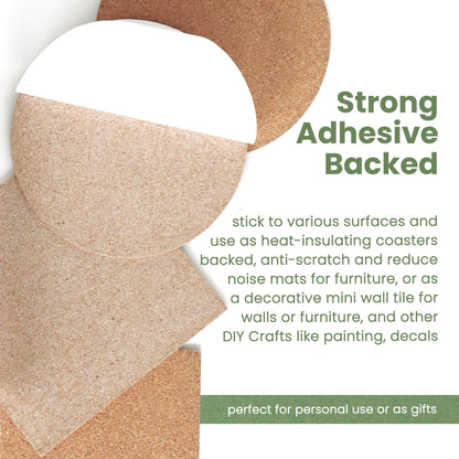 GravGrow 72 Pcs 2mm Thick Self-Adhesive Cork Sheets Cork Coasters, 4 x 4 Inch Square Cork Board Cork Tiles, Backing Cork Mats with Strong Adhesive-Backed for DIY Coasters, Brown, UN004-3