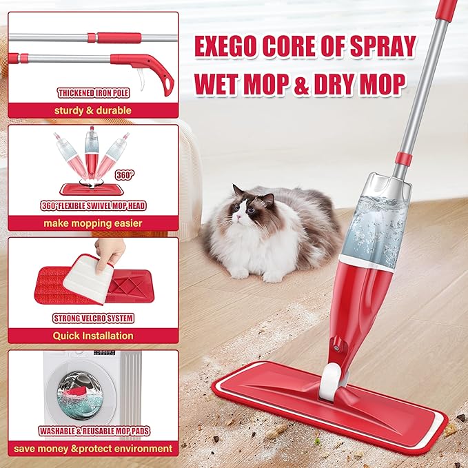 Spray Wet Mops for Hardwood Floor Cleaning: EXEGO Microfiber Dry Dust