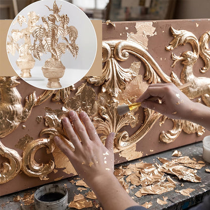 Maitys 400 Pcs Imitation Gold Leaf Sheet, for Art Silver Foil Sheet Set with Brush and Nipper for Painting Gilding Picture Frame Sculpture DIY Craft Decoration Furniture, 3.5 x 3.5 Inches(Champagne)