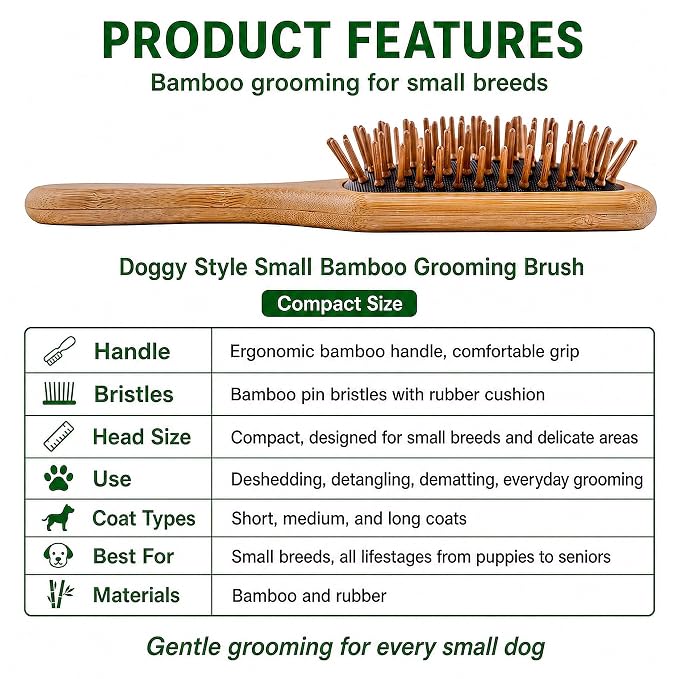 Doggy Style Small Bamboo Dog Brush, Deshedding, Grooming, All Natural, Hair Brush