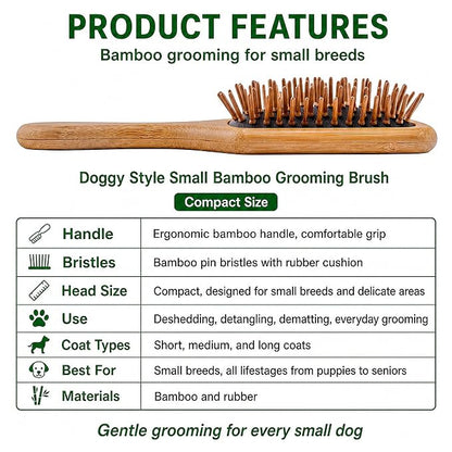 Doggy Style Small Bamboo Dog Brush, Deshedding, Grooming, All Natural, Hair Brush