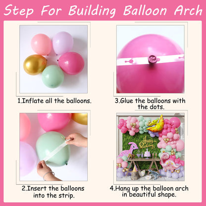 156Pcs Pink Dinosaur Balloon Garland Arch Kit, Pastel Pink Green Purple Metallic Gold Balloons, Large Dinosaur Foil Balloons for Girl Dino theme Birthday Party Jungle Baby Shower Decorations