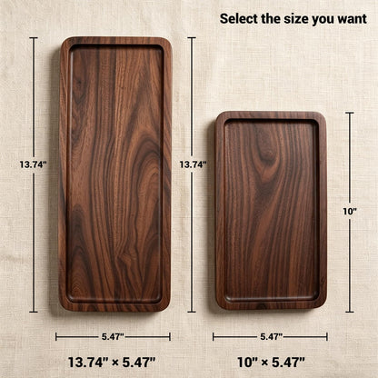 SANZIE Walnut Wooden Tray for Bathroom, Wood Vanity Tray for Counter, Toilet Tank, Rectangle Serving Tray for Food Appetizer Tea Dessert Kitchen Candle Tissue Home Decor (13.74 x 5.47 in)
