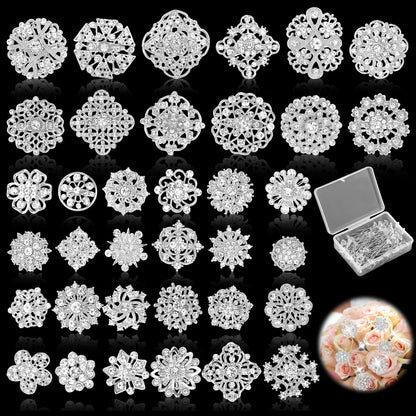 AOZUO 136 Pcs Clear Crystal Brooches for Women, Crystal Flower Brooch Pins with Rhinestones Bulk Brooches Jewelry Rhinestone Embellishments for DIY Jewelry Crafting Sewing Wedding Hair Decoration