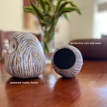 Huey House Chubby Night Owl Decor Statue Sculpture, Bookshelf Decor Accents, Boxed Set of 2, Rustic Brown & White, 3⅛ & 4⅓ Inch Decorative Resin Figurines