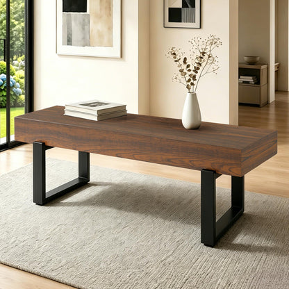 GDFStudio Modern Wooden Bench with Metal Legs, Entryway Shoe Bench Indoor, Dining Seating Bench with Thick MDF Top, Industrial Style Bedroom Bench, Sturdy Multi Use Furniture, Espresso