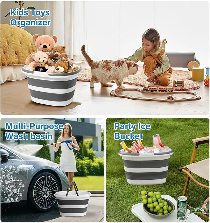 Collapsible Bucket 16L with Handles, Cleaning Mop Bucket Space Saving Foldable