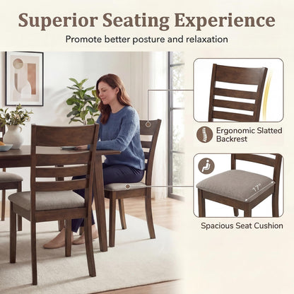 COSTWAY Wooden Dining Chairs Set of 2, Solid Rubberwood Frame Kitchen Side Chairs w/Upholstered Padded Seat & High Slat Back, Mid-Century Modern Dining Chair for Dining Room Kitchen (Light Brown)
