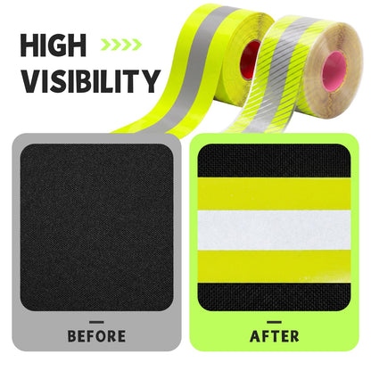 Crowye 2 Pcs 2" x 33ft/11 Yard High Visibility Reflective Heat Transfer Vinyl Tape Silver Iron on Fabric Clothing Tape Safety Heat Transfer Film Supplies for Shirts, 2 Styles(Stripe, Plain, Yellow)