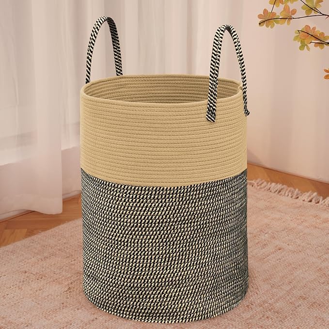Large Woven Laundry Basket Hamper, 80L Cotton Rope Storage Bin