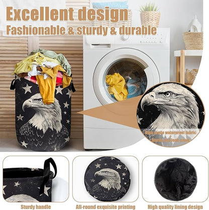 Black Eagle Laundry Basket, Foldable Waterproof Laundry Hamper Tote Bag Dirty