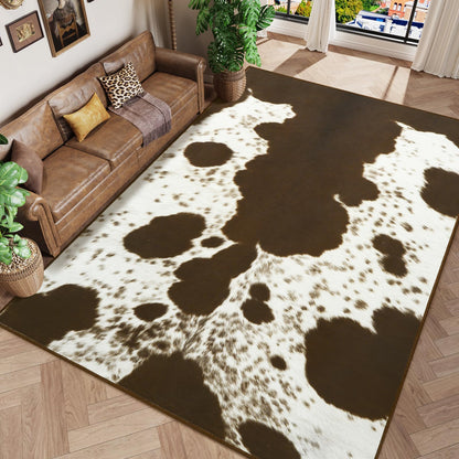 Amearea Faux Cowhide Rugs for Living Room, 4x6 Feet Machine Washable Cow Print Area Rug for Bedroom, Premium Western Home Decor Animal Print Non-Slip Throw Rug Carpet for Dining Room Kitchen Office