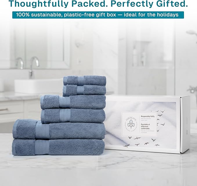 100% Organic Cotton Bath Towel Set | Bathroom Luxury Towel Set of 6 | GOTS