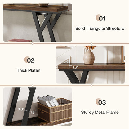 Tribesigns 70.9-Inch Narrow Long Entryway Console Table, Industrial Sofa Table Behind Couch with 2-Tier Storage Shelf for Hallway, Living Room, Entrance, Foyer, Rustic Brown