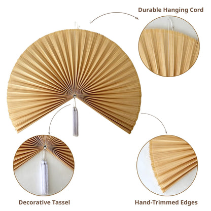 ChumDecor Fan Wall Decor, Japanese Giant Fan, Large Bamboo Fan Wall Art for Boho Hanging Headboard, Decorative Folding Fans for Over Bed, Asia Trending (Ivory 40inch)