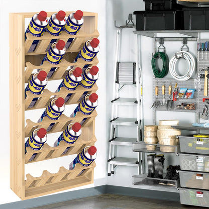 Nisorpa 24 Can Spray Paint or Lube Can Holder Aerosol Can Rack 6-Tier Wooden Spray Paint Can Storage Rack Wall Mount Aerosol Spray Can Organizer for Garage and Craft Workroom- 14.2" L x 5" W x 30" H